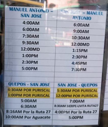 San Jose - Manuel Antonio bus schedule